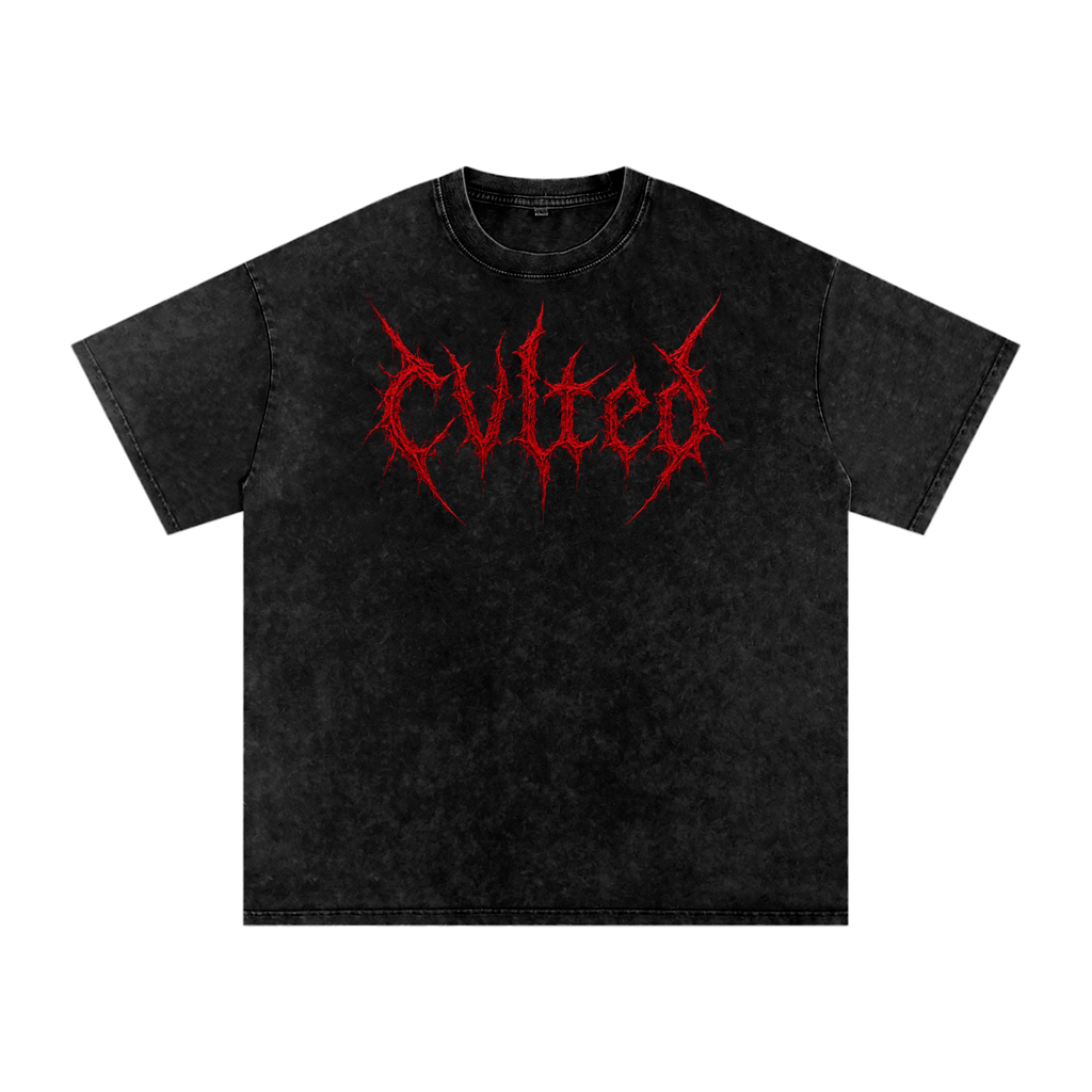 Snow Washed Cvlted Cotton T-Shirt (Red)